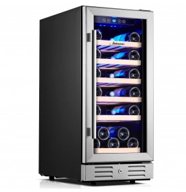 Kalamera 15 Inch Wine Cooler Refrigerator - 30 Bottle Under Counter Mini Fridge with Double-Layer Tempered Glass Door and Temperature Memory Function Built-in or Freestanding